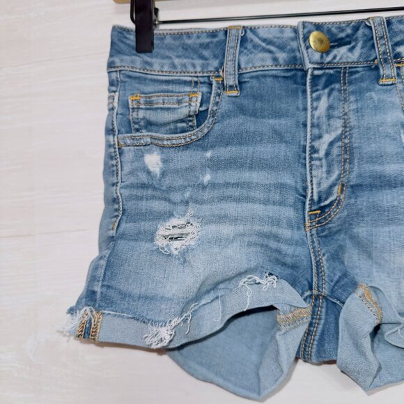 American Eagle Super Stretch Women's Size 4 Medium Wash High Rise Shortie Shorts - Picture 3 of 6